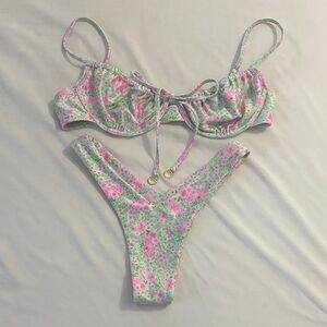 Kulani Kinis Floral Bikini with sarong-Forbidden kingdom print